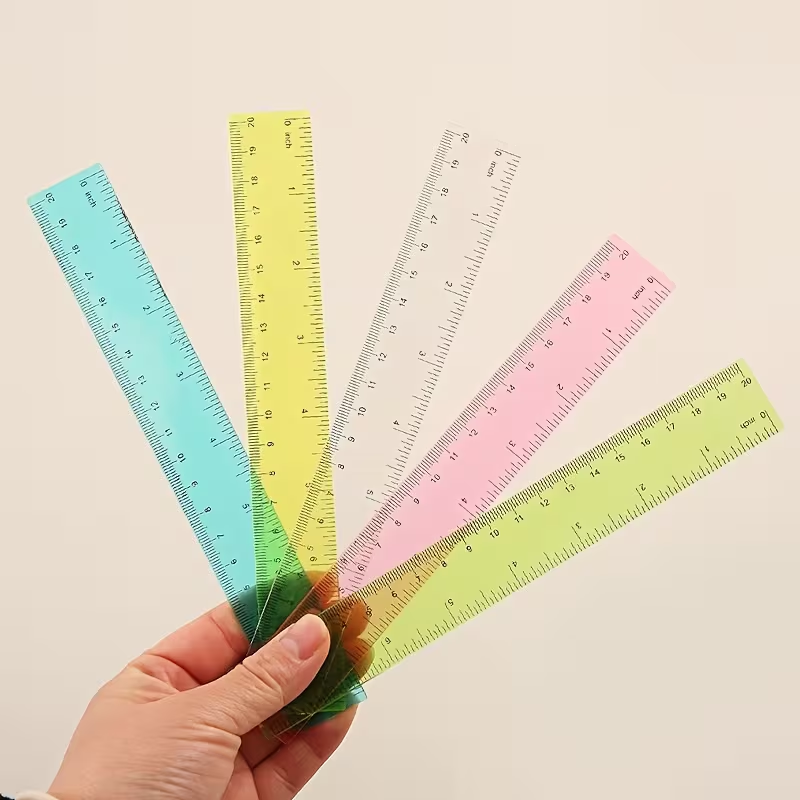 Brightly colored transparent plastic ruler
